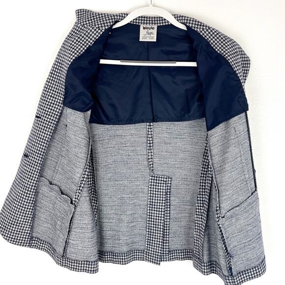 Vintage Bleyle for Hooper Women’s 100% Wool Houndstooth Blazer Blue White - Picture 7 of 9